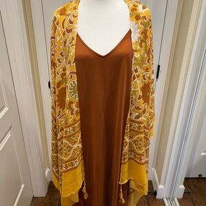 Elegant Orange Maxi Dress with matching Kimono